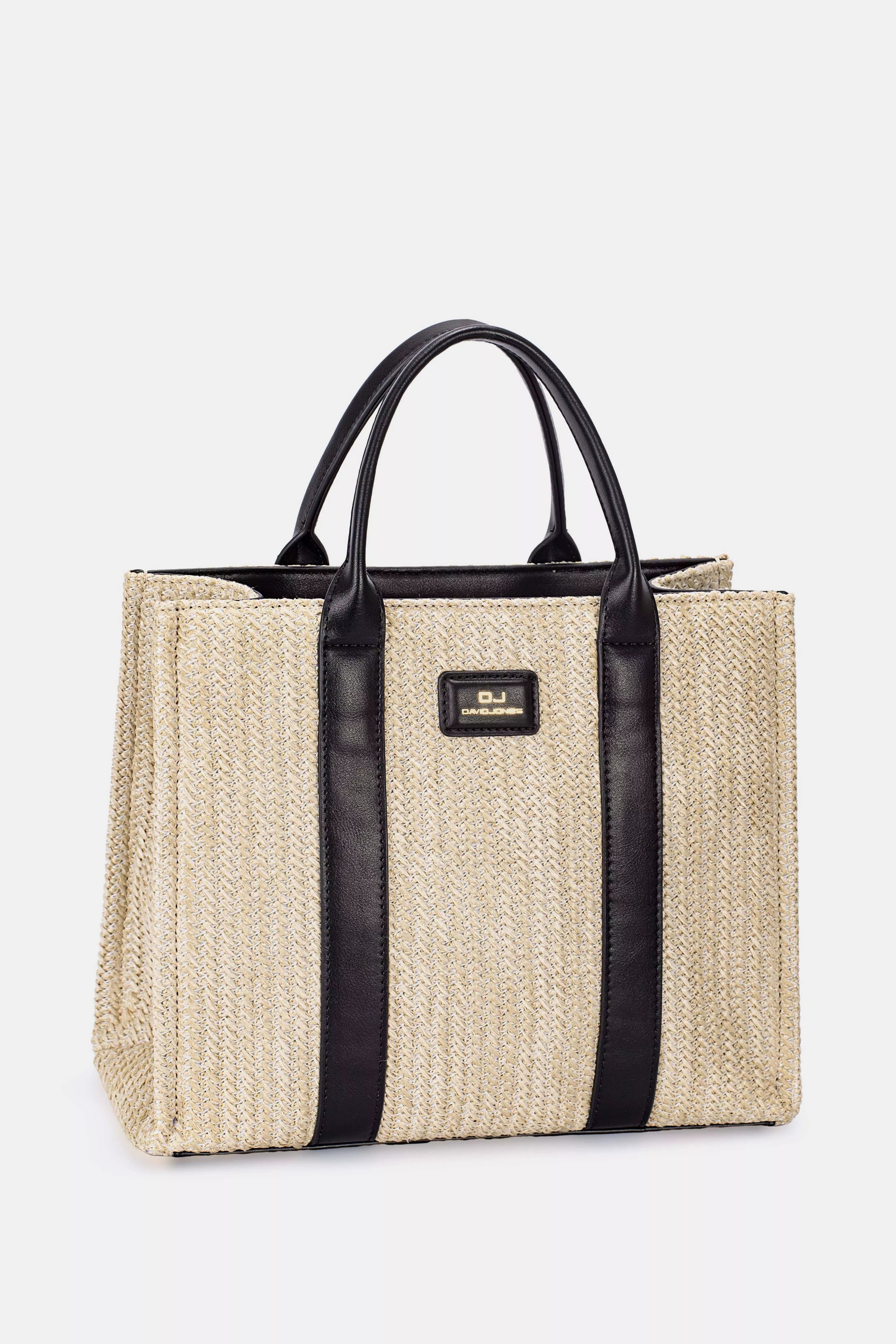Black One Size David Jones Square Woven Tote Handbag | Tote Bags Daverri Fashions