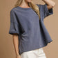Umgee Mineral Wash Round Neck Top Blue - DAVERRI FASHIONS