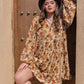 Plus Size Printed V-Neck Balloon Sleeve Mini Dress - DAVERRI FASHIONS