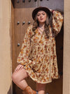 Plus Size Printed V-Neck Balloon Sleeve Mini Dress - DAVERRI FASHIONS