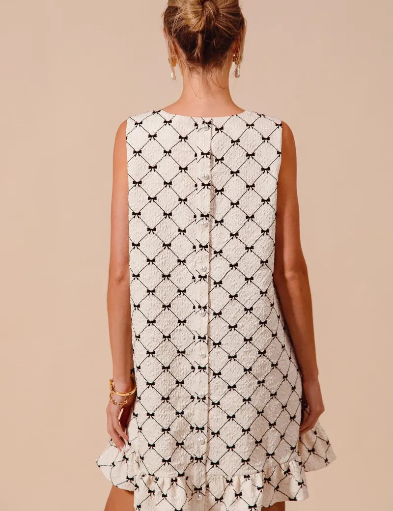 SO ME Texture Bow Printed Mini Ruffle Dress | Daverri Fashions