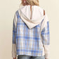 ADORA Button Down Plaid Hoodie Shacket Shackets