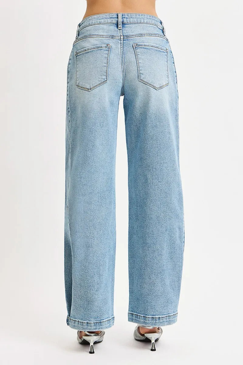 RISEN Mid Rise Wide Barrel Transferable Leg Snap Jeans | Jeans Daverri Fashions