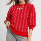 Umgee Jacquard Knit Puff Sleeve Sweater - DAVERRI FASHIONS