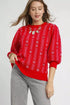 Umgee Jacquard Knit Puff Sleeve Sweater - DAVERRI FASHIONS