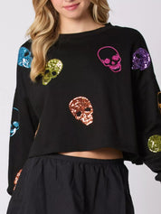 Sequin Skull Long Sleeve Sweatshirt | Sweatshirts Daverri Fashions