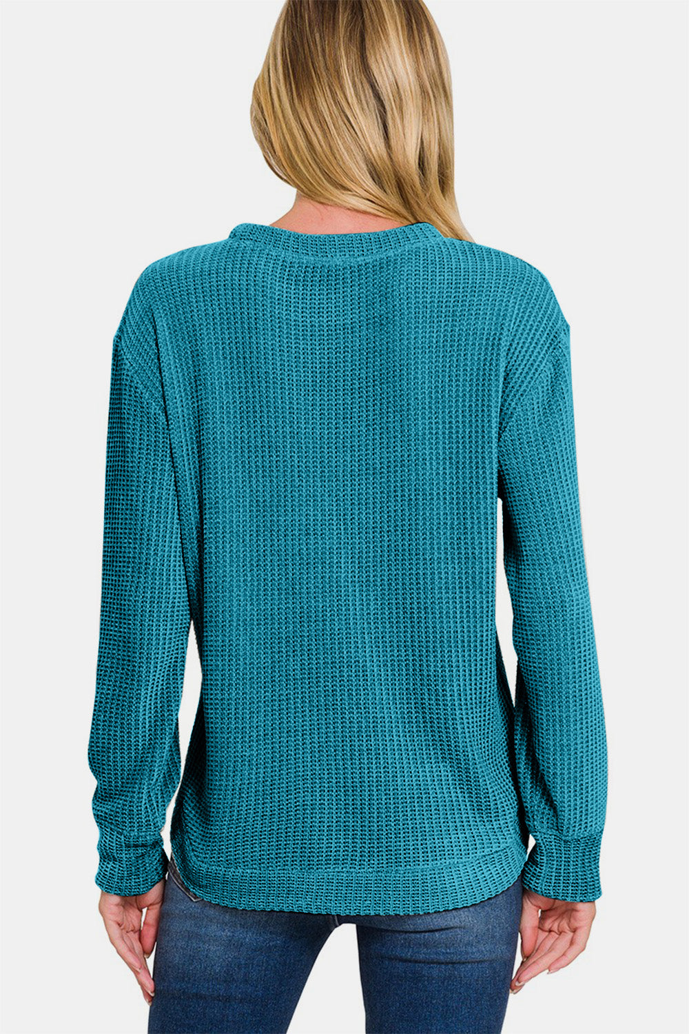 Chenille Waffle Round Neck Sweater Tops