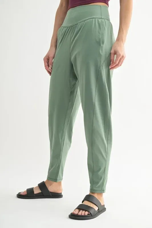 MONO B Flowbarrel High Waist Active Pants - DAVERRI FASHIONS