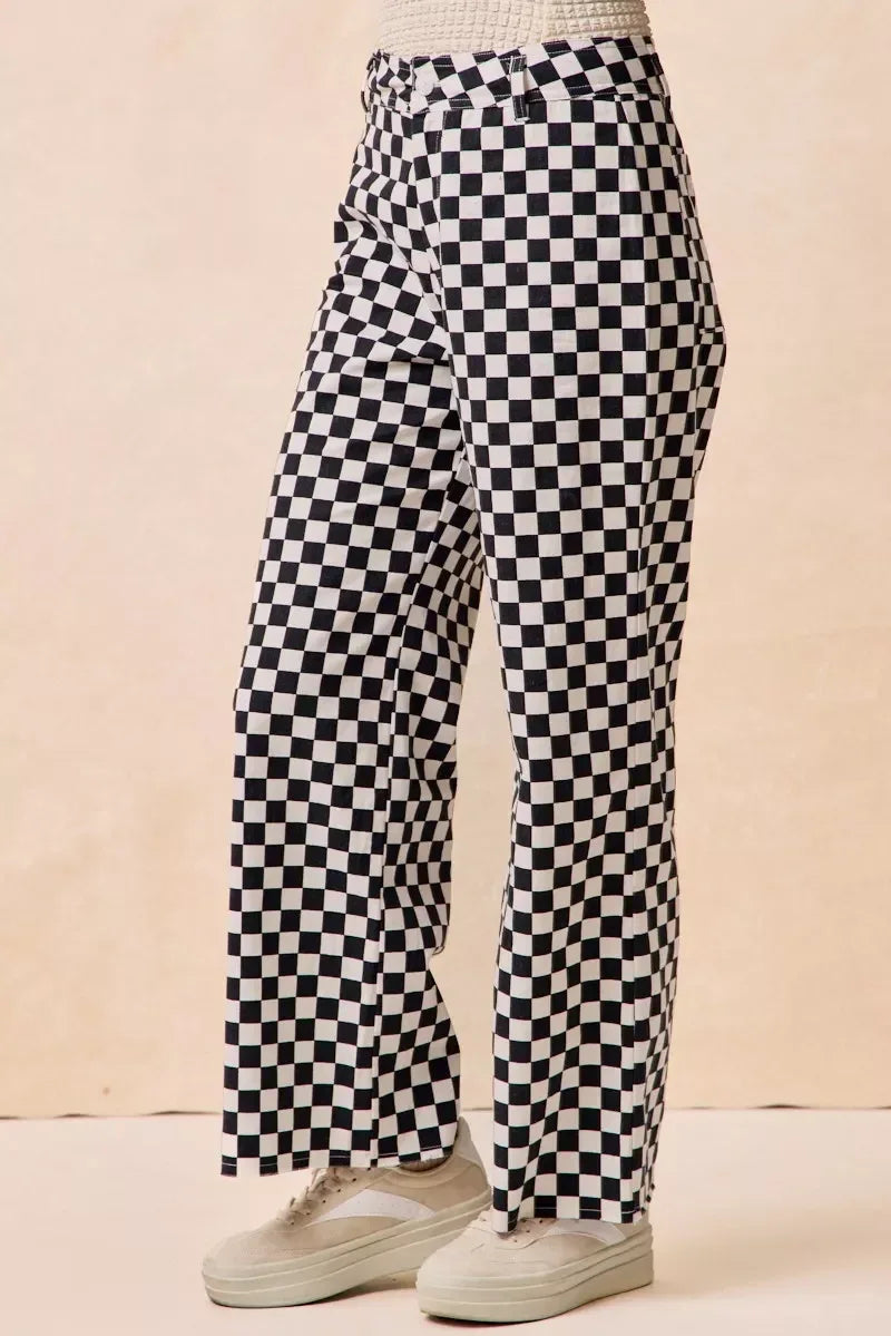 BiBi Gameday Theme Checkered Printed Pants - DAVERRI FASHIONS