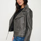 Coalition LA Zip Up Vegan Leather Biker Jacket with Belt - DAVERRI FASHIONS