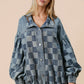 Double Take Checkered Button Up Denim Jacket Medium Denim Jackets