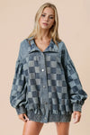 Double Take Checkered Button Up Denim Jacket - DAVERRI FASHIONS