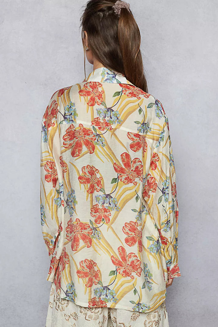 POL Floral Print Button Down Long Sleeve Shirt | Daverri Fashions