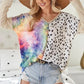 BiBi Print Block V Neck Top with Contrast Stitching Tops