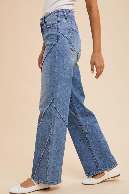 Annie Wear Decorative Seams Wide Leg Jeans - DAVERRI FASHIONS