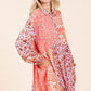 Mittoshop Coral Pink Floral Button Detail Long Sleeve Shirt Dress Mini Dresses