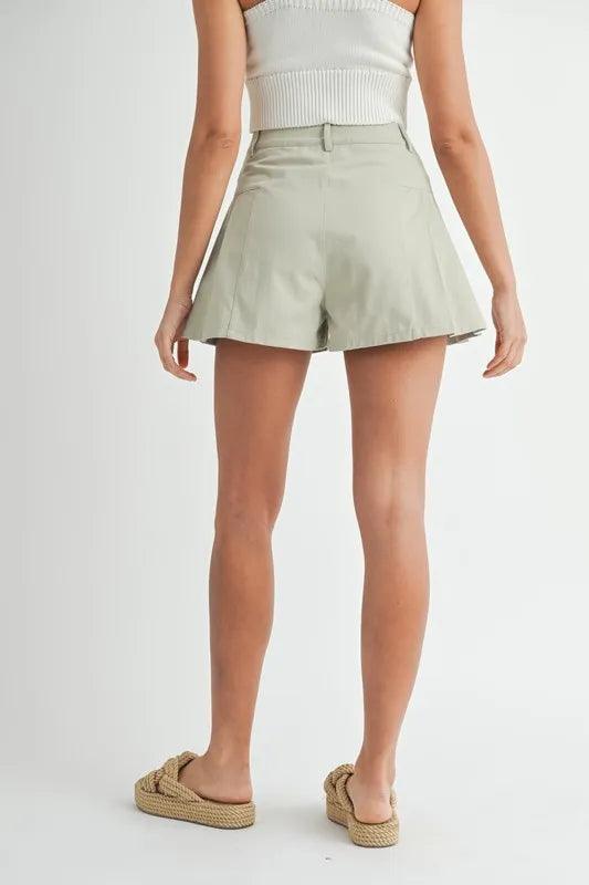 MABLE Pleated High Waist Twill Shorts