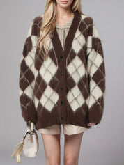 Plaid V-Neck Button Up Cardigan | Cardigans Daverri Fashions