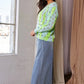 Vibrant lime green and light blue striped Davi & Dani openwork knit top with ice cream cones