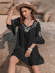 Printed Tie Neck Flounce Sleeve Mini Dress | Mini Dresses Daverri Fashions