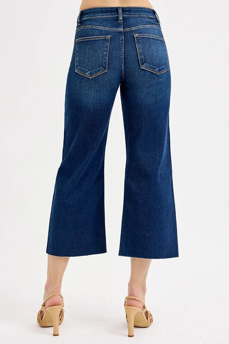 RISEN Full Size Tummy Control High Rise Crop Wide Jeans Plus Size | Jeans Daverri Fashions