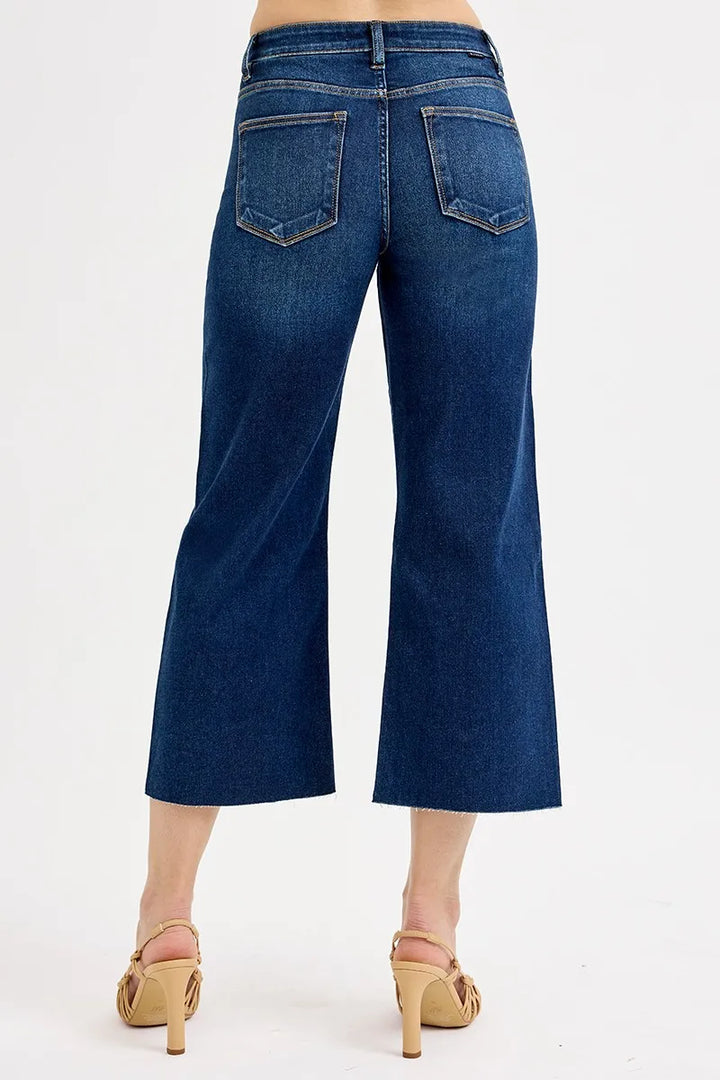 RISEN Full Size Tummy Control High Rise Crop Wide Jeans Plus Size | Jeans Daverri Fashions