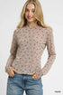 Umgee Bow Print Lightweight Knit Top Taupe