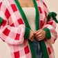 Daverri Fashions Checkered Bow-Tie Sleeve Knit Christmas Cardigan - DAVERRI FASHIONS