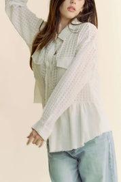 Davi & Dani Garment Washed Jacquard Button Front Shirt | Shirts Daverri Fashions