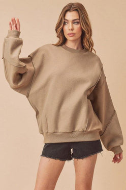 Aemi + Co Exposed Seam Round Neck Drop Shoulder Sweatshirt - DAVERRI FASHIONS