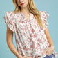 Umgee Full Size Two Tone Boxy Cut Floral Print Blouse Plus Size Blush Pink Blouses