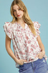 Umgee Full Size Two Tone Boxy Cut Floral Print Blouse Plus Size - DAVERRI FASHIONS