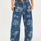 Flower Print Wide Leg Jeans - DAVERRI FASHIONS