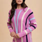 Annie Wear Chevron Stripe Round Neck Ribbed Sweater Sweaters