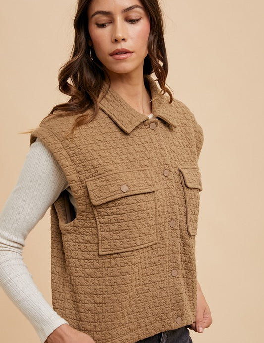 Annie Wear Puzzle Quilted Snap Down Vest Coat Tops