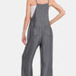 Zenana Washed Adjustable Strap Wide Leg Denim Overalls Overalls