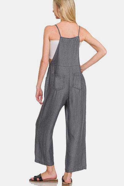 Zenana Washed Adjustable Strap Wide Leg Denim Overalls Overalls