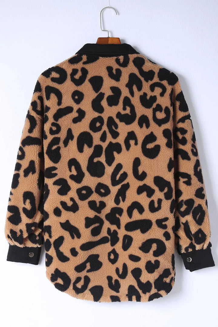 Leopard Button Up Long Sleeve Jacket | Jackets Daverri Fashions