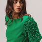 BiBi Short Mesh Flower Sleeve Knit Top Tops