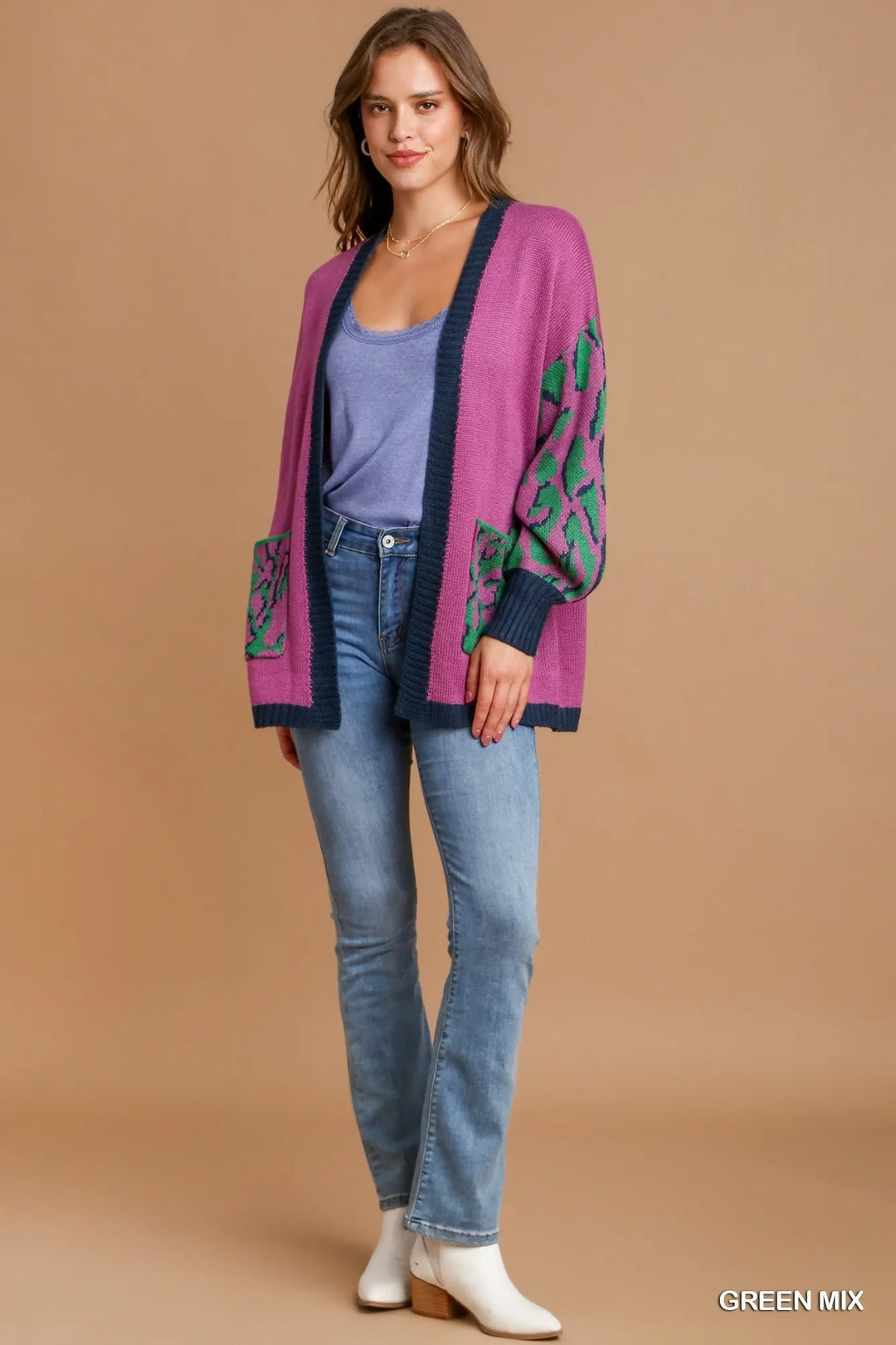 Umgee Animal Print Open Front Sweater Cardigan