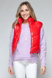 Bright red glossy quilted Snobbish Zip Up Turtleneck Puffer Vest