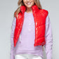 Bright red glossy quilted Snobbish Zip Up Turtleneck Puffer Vest