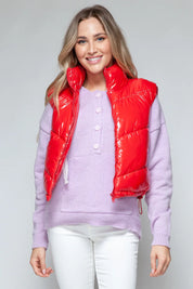 Red Snobbish Zip Up Turtleneck Shiny Quilted Vest | Vest Jackets Daverri Fashions