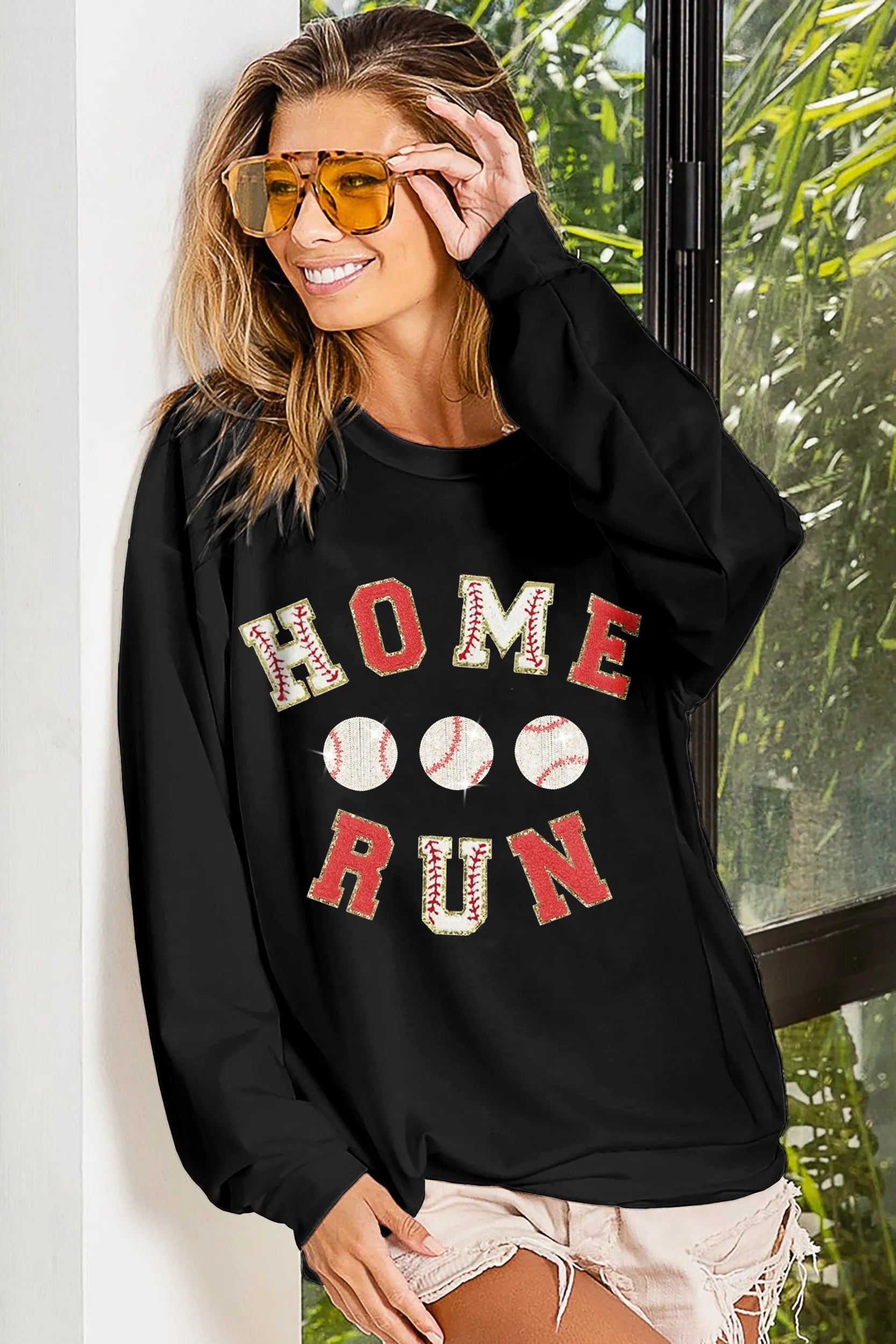 BiBi Baseballs Homerun Patches French Terry Sweatshirt BLACK RED Sweatshirts
