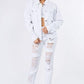 American Bazi Graphic Distressed Long Sleeve Denim Jacket Jackets