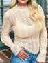 Beige lace long-sleeve blouse with ruffled neckline and cuffs