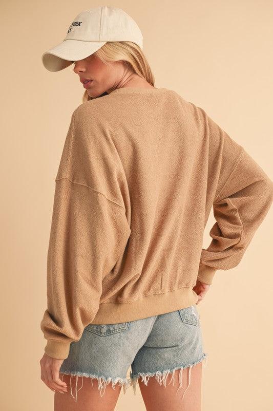 Aemi + Co Raw Hem Contrast Striped Dolman Sleeve Sweatshirt Sweatshirts