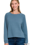 Zenana Fleece Raglan Round-Neck Sweatshirt - DAVERRI FASHIONS