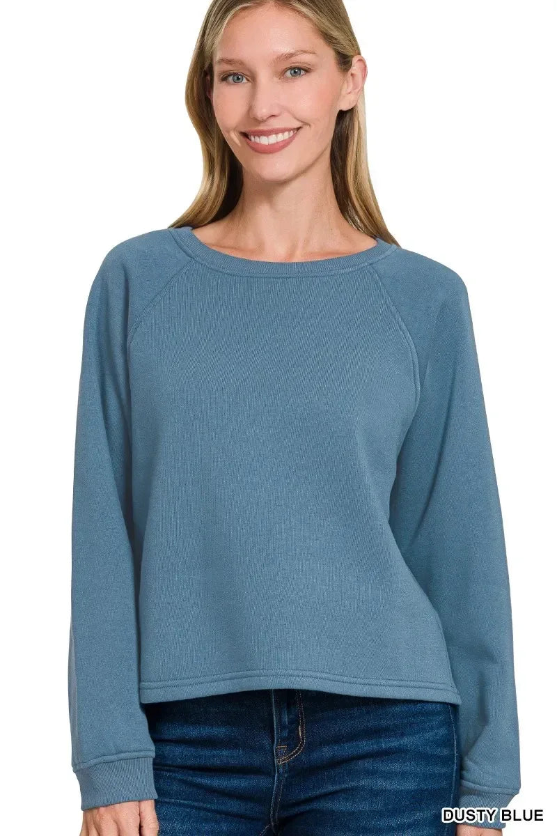 Zenana Fleece Raglan Round-Neck Sweatshirt - DAVERRI FASHIONS