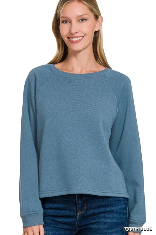 Zenana Fleece Raglan Round-Neck Sweatshirt - DAVERRI FASHIONS